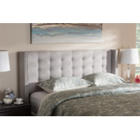 Baxton Studio BBT6627-Greyish Beige-King HB Ginaro Modern And Contemporary Greyish Beige Fabric Button-Tufted Nail head King Size Winged Headboard